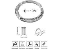 Nerūdijančio plieno trosas 3 mm, 10 m, su jungtimis ir kilpomis
