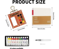 Nešiojama akvarelės paletė su 12 spalvų ir eskizų knygele