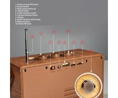 Kompiuterio kolonėlės Nešiojama retro bluetooth kolonėlė, medienos imitacijos radijas, dizaino hifi stereo garsas bt 5.1 usb įkraunamas vintage radijo bluetooth garsiakalbis