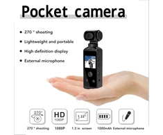 Nešiojamas 3 ašių gimbal stabilizatorius su 4k kamera, 270° pasukama stabilizuojanti veiksmo kamera kišeninio dydžio su vandeniui atspariu dėklu, 16mp nuotrauka, integruotas Wifi, įjungtas