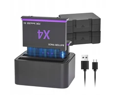 Nešiojamas Insta 360x4 kameros baterijų įkroviklis su 3 lizdais, 2x 2500mah baterija