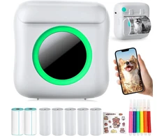Nešiojamas mini spausdintuvas išmaniesiems telefonams, belaidis terminis spausdintuvas su 7 popieriaus ritiniais, kišeninis spausdintuvas be rašalo, išmanusis „bluetooth“ spausdintuvas etiketėms, spausdinimas (baltas)