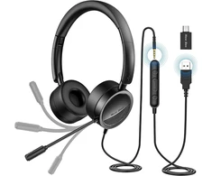 New bee Pc ausinės su mikrofonu Usb/3.5 mm verslo ausinės su triukšmo slopinimu ir aiškiu stereo garsu skambučių centrui, biurui, konferenciniams pokalbiams, „skype“ pokalbiams, internetiniams seminarams, pristatymams, internetiniams kursams (5 vnt.)