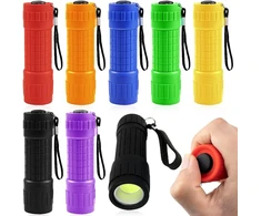 Nicewat 8 vnt. Mini Led žibintuvėlis vaikams, Cob Led mažas žibintuvėlis vaikams su 24 Aaa baterijomis ir virvele, vaikiškas stovyklavimo žibintuvėlis stovyklavimui lauke, avarinis žibintuvėlis vaikų gimtadienio vakarėlio dovanos