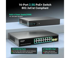 Šakotuvas Nicgiga 18 prievadų 2.5g tinklo jungiklis, 16x 2.5g Poe, 2x 10g Sfp+
