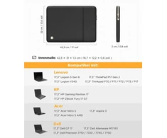 Nidoo 17 colių nešiojamojo kompiuterio dėklas, suderinamas su 17 colių Ideapad 3 Gen 7 / Hp Zbook Fury 17.3 G8, nešiojamojo kompiuterio krepšys, suderinamas su didesniu 17 colių nešiojamuoju kompiuteriu, viduje (41 cm x 29 cm, ne įstrižainė) nešiojamuoju