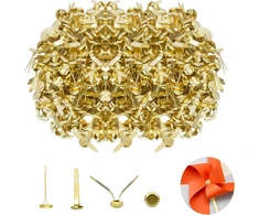 Niyata 200 mini brads pakuotė, raštuoti maišelių segtukai, skirstomieji kaiščiai, apvalūs galvučių segtukai, 8 x 18 mm, apvalūs galvučių segtukai scrapbooking'ui, biurui, popieriui, pasidaryk pats (auksiniai)