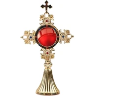 Nklaus monstrancija, 25 cm aukščio relikvijorius su akmenimis, kryžius, relikvijorius, žalvario masyvo aukso spalvos indas jūsų atminimo daiktams laikyti, namų altorius, rankų darbo, 2843
