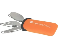 Nordicberry Lauko sulankstomi stalo įrankiai ir stovyklavimo stalo įrankiai, pagaminti iš aukštos kokybės nerūdijančio plieno su neopreno maišeliu (oranžiniai)