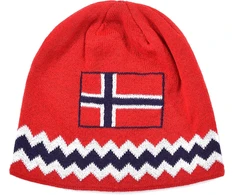 Norge Beanie Kepurė Žiemai - Raudona, Tamsiai Mėlyna, Balta