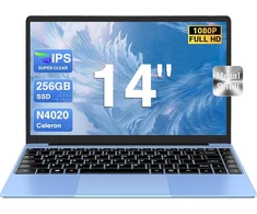 Notebook 14 colių Win 11 Celeron N4020 nešiojamas kompiuteris 256gb Ssd palaiko 1tb Ssd išplėtimą, pilnas metalinis korpusas, 1080p, Bt 4.2, Mini Hdmi ir belaidė pelė, klaviatūros plėvelė - mėlynas