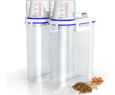 Noviclass® 2 dalių 2500 ml talpos maisto laikymo dėžučių rinkinys su matavimo taurele sausam maistui, ryžiams, miltams, plovikliams, maisto konteineris, šunų maistas (talpa: 2 x 2500 ml)