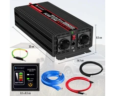 Novopal 2000 W automobilinis įtampos keitiklis -24 V 230 V gryno sinuso bangos su 2 eu lizdais ir usb prievadais + nuotolinis valdymas + akumuliatoriaus kabelis ir instrukcija