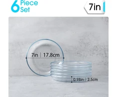 Nutriups 17.8 cm stiklinių lėkščių rinkinys, 6 vnt., skaidrios stiklinės lėkštės, 6 grūdinto stiklo lėkščių rinkinys, desertinės lėkštės, stikliniai indai, galima plauti indaplovėje ir naudoti mikrobangų krosnelėje