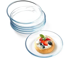 Nutriups 17.8 cm stiklinių lėkščių rinkinys, 6 vnt., skaidrios stiklinės lėkštės, 6 grūdinto stiklo lėkščių rinkinys, desertinės lėkštės, stikliniai indai, galima plauti indaplovėje ir naudoti mikrobangų krosnelėje