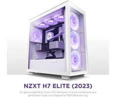 Nzxt H7 Elite 2023 - Cm-h71ew-02 - Atx Mid-tower žaidimų kompiuterio korpusas - Usb-c prievadas - grūdinto stiklo priekinis ir šoninis skydelis - 3 x F-series 140 mm Core Rgb ventiliatoriai įtraukti - paruoštas vandens aušinimui - baltas