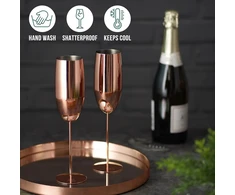 Oak &amp; Steel aukščiausios kokybės nerūdijančio plieno šampano taurės rožinio aukso spalvos (2 vnt., 280 ml) - nedūžtančios šampano ir prosecco taurės - su dovanų dėžute