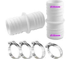 Oase Žarnos jungtis 38 mm, 4 nerūdijančio plieno žarnų spaustukų rinkinys, baltas baseino žarnos adapteris, dvigubas žarnos antgalis (2 vnt.)