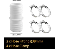 Oase Žarnos jungtis 38 mm, 4 nerūdijančio plieno žarnų spaustukų rinkinys, baltas baseino žarnos adapteris, dvigubas žarnos antgalis (2 vnt.)