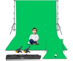 Objektyvas Emart žalio ekrano fonas su stovu, 2,6 x 3 m fono sistema, 3 x 3,6 m žalias nuotraukų fonas ir 2 spyruokliniai spaustukai, foto studijos rinkinys produktų portretų „youtube“ vaizdo fotografijai