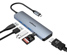 Oditton 6-in-1 Usb C šakotuvas, dvigubo monitoriaus Usb C adapteris su (4k Hdmi, Sd/tf kortelių skaitytuvu, Usb A 3.0), chromebook pro/air daugiafunkcinė dokas, skirta surface, xps ir daugiau type c įrenginių