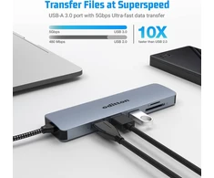 Oditton 6-in-1 Usb C šakotuvas, dvigubo monitoriaus Usb C adapteris su (4k Hdmi, Sd/tf kortelių skaitytuvu, Usb A 3.0), chromebook pro/air daugiafunkcinė dokas, skirta surface, xps ir daugiau type c įrenginių