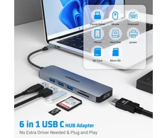 Oditton Usb C šakotuvas, 6 viename dvigubo monitoriaus Usb C adapteris su (4k Hdmi, Usb A 3.0, Sd/tf kortelių skaitytuvas), chromebook pro/air daugiafunkcis dokas, skirtas surface, xps ir daugiau type c įrenginių