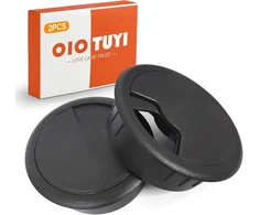 Oiotuyi 2 kabelių įvorių rinkinys stalui, skersmuo 60 mm, plastikas, juodas, kabelių anga optimaliam organizavimui darbo vietoje