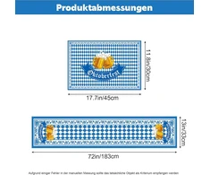 Oktoberfest stalo takelių ir padėkliukų rinkinys, 1 stalo takelis 180 x 30 cm ir 4 padėkliukai 45 x 30 cm, poliesterinis skalbiamas Oktoberfest stalo dekoravimas Oktoberfest vakarėliui, Bavariška dekoracija (mėlynas alus)