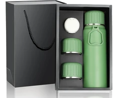 Olerd Termosas, nerūdijančio plieno gertuvė, dovanų rinkinys, 750 ml izoliuotas butelis su 3 puodeliais, nepralaidus vandens butelis kavai, arbatai, išlaiko karštą ir šaltą 6 valandas (žalias)