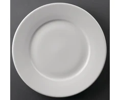 Olympia Athena lėkščių rinkinys su plačiu kraštu, 25 cm, 12 vienetų, baltas, itin blizgus porcelianas, galima plauti indaplovėje ir naudoti mikrobangų krosnelėje, Bs4034 sertifikuotas naudojimui viešbučiuose, Cc209