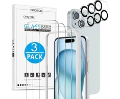 Omoton grūdinto stiklo ekrano apsauga, skirta iphone 15 su rėmeliu, skirtu lengvam montavimui, suderinama su iphone 15 kameros ekrano apsauga, 3 + 3 vnt., atspari įbrėžimams, be burbuliukų, 9h kietumas, hd clear