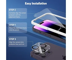 Omoton grūdinto stiklo ekrano apsauga, skirta iphone 14 pro su rėmeliu, skirtu montavimui, suderinama su iphone 14 pro kameros ekrano apsauga, [3+3 vnt.], [atspari įbrėžimams], [be burbuliukų], [9h kietumas]