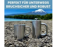 Kavos aparatas One World Coffee® prancūziškas presas ir puodelis, nerūdijančio plieno kavos dovanų rinkinys, skirtas naudoti lauke (nerūdijantis plienas)