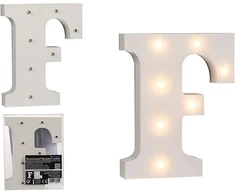 Ootb Apšviesta raidė F su 7 Led, medinė, balta