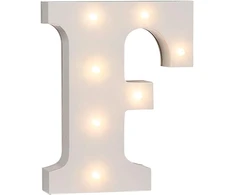 Ootb Apšviesta raidė F su 7 Led, medinė, balta