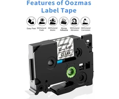 Oozmas skaidrios etikečių juostos, suderinamos su Brother P touch Tze-131, juoda ant skaidrios juostos kasetės 12 mm x 8 m, skaidri etikečių juosta, suderinama su Brother P-touch H107b H105 D400 D410
