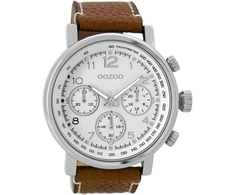 Oozoo vyriškas laikrodis su odiniu dirželiu, 48 mm, baltas/rudas C9455, baltas/rudas - C9455, dirželis