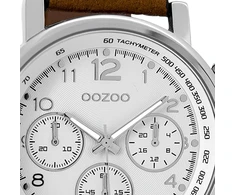 Oozoo vyriškas laikrodis su odiniu dirželiu, 48 mm, baltas/rudas C9455, baltas/rudas - C9455, dirželis