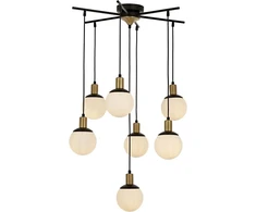Opviq modernus sietynas su metaliniu korpusu ir stikliniu gaubtu, 110 cm aukščio, 70 cm skersmens, 7 x E27 Max 40 W, juodas, baltas ir bronzinis, Glam &amp; Industrial dizainas