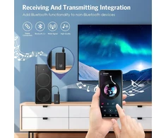 Oqimax Bluetooth adapteris Aux, 2-in-1 Bluetooth 5.3 siųstuvas-imtuvas su mažu vėlavimu, 3,5 mm Aux lizdo garso siųstuvas-imtuvas ausinėms, garsiakalbiams, stereo sistemai, automobiliui, televizoriui, nešiojamam kompiuteriui, lėktuvui