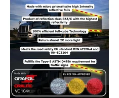 Orafol Oralite Vc104+ standi konstrukcijos kontūro žymėjimo atspindinti juosta priekaboms, sunkvežimiams, puspriekabėms, įspėjamasis ženklinimas, atspari oro sąlygoms, e-patvirtinimas un/ece r 104 (balta, 50 mm x 3 m)