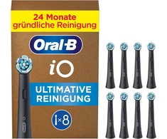 Oral-b Io Ultimate Cleaning elektrinių dantų šepetėlių galvutės, 8 vnt., skirtos nepriekaištingam dantų valymui, originalus dantų šepetėlio priedas Oral-b dantų šepetėliams, pašto dėžutės pakuotė, juodos spalvos