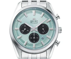 Orient Stretto Solar Chronograph 40mm Sky Mėlyna Dial Steel Band vyriškas laikrodis Ra-tx0304l10b mėlynas, mėlynas, šiuolaikiškas