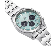 Orient Stretto Solar Chronograph 40mm Sky Mėlyna Dial Steel Band vyriškas laikrodis Ra-tx0304l10b mėlynas, mėlynas, šiuolaikiškas