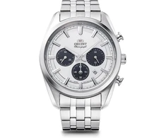 Orient Stretto Solar Chronograph 43mm laikrodis su baltu ciferblatu ir plieniniu dirželiu, skirtas vyrams Ra-tx0305s10b. Turėtų būti parašyta - Orient Stretto Solar Chronograph 40mm laikrodis su baltu ciferblatu ir plieniniu dirželiu, skirtas vyrams, balt
