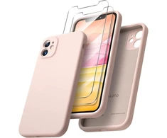 Ornarto dėklas, suderinamas su iphone 11, su 2 x ekrano apsaugomis skysto silikono gelio gumos dėklas [kvadratinis kraštas] [visapusiška apsauga] smūgiams atsparus mobiliojo telefono dėklas, skirtas iphone 11 rožių pudros