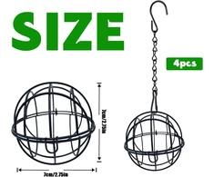Orssmigs 4 x apvalus riebalų kamuoliukų laikiklis, metalinis lesyklėlė paukščiams, pakabinamas, 7 cm skersmens, juodos spalvos maitinimo stotelės laukiniams paukščiams su S formos kabliukais, skirtas sodo laukiniams paukščiams, kikiliams, žvirbliams, robi