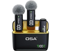Osa atvartinis mikrofonas telefonui su įkrovimo dėklu ir siųstuvu, skaitmeninis ekranas, 2 vnt. rinkinys, skirtas Usb C telefonui, įrašymui, profesionaliam vaizdo įrašymui, atlapinis mikrofonas