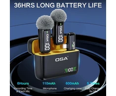 Osa atvartinis mikrofonas telefonui su įkrovimo dėklu ir siųstuvu, skaitmeninis ekranas, 2 vnt. rinkinys, skirtas Usb C telefonui, įrašymui, profesionaliam vaizdo įrašymui, atlapinis mikrofonas